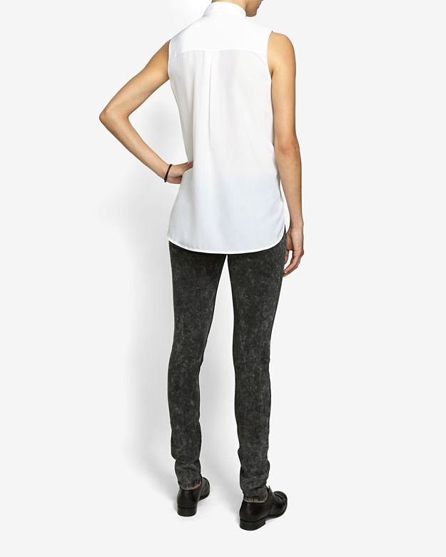 Lyst Vince Sheer Placket Sleeveless Blouse in White