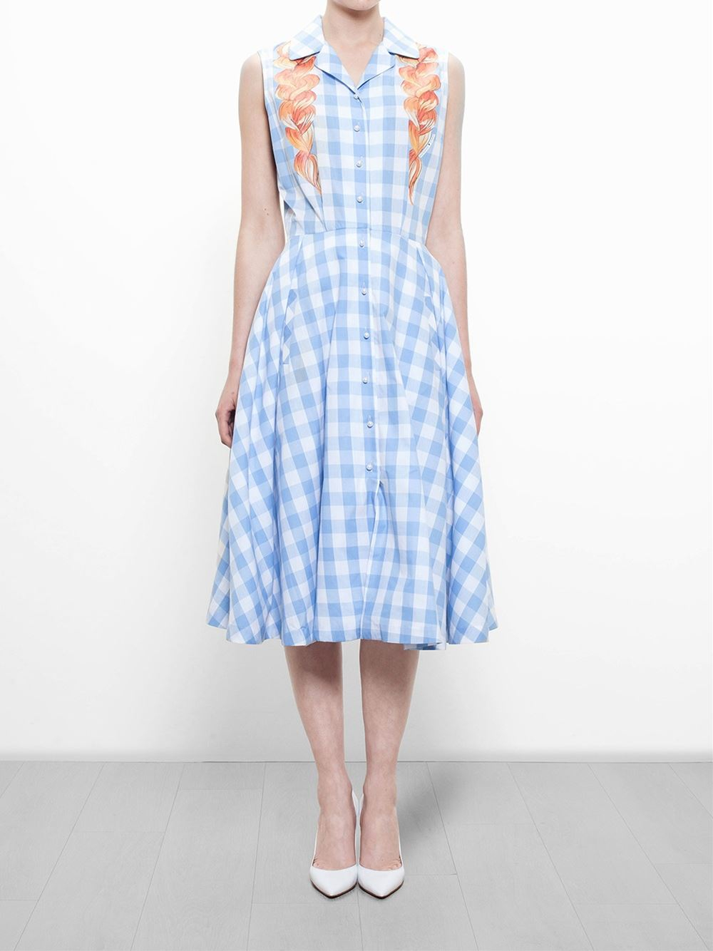 Lyst - Natasha Zinko Gingham Dress With Pigtail Print in Blue