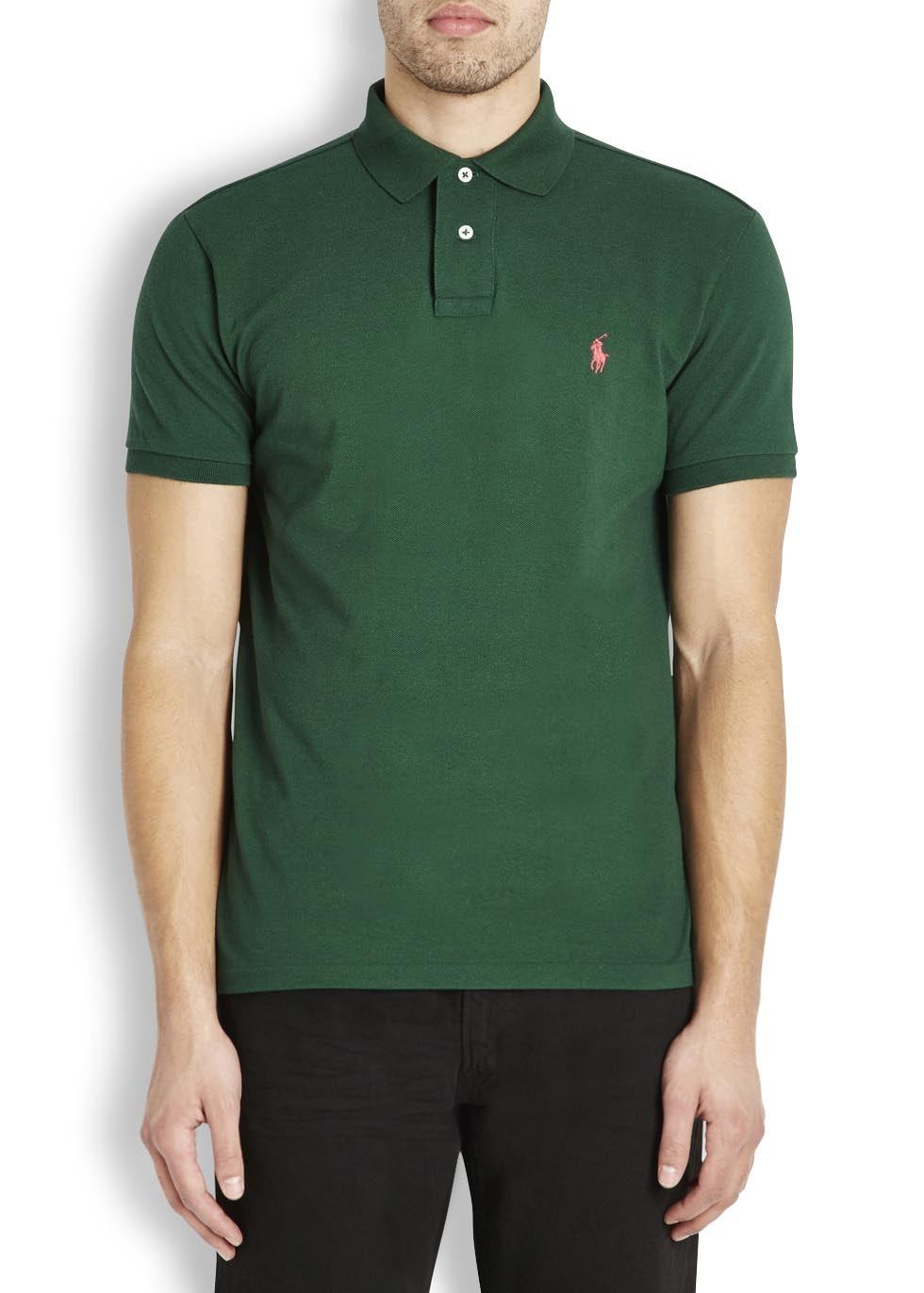 Lyst - Polo Ralph Lauren Dark Green Piqué Cotton Polo Shirt in Green ...