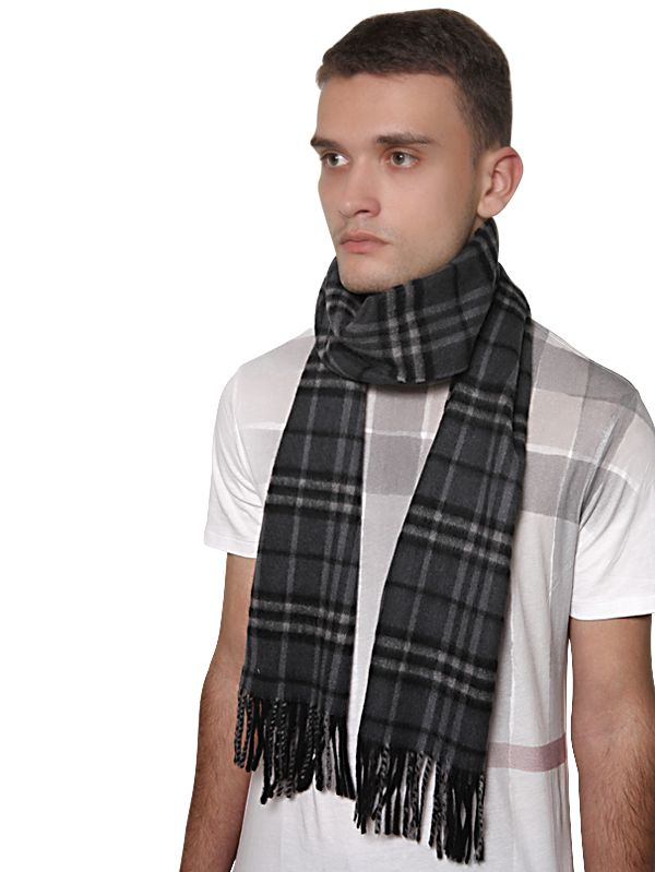 Burberry Checked Cashmere Scarf in Gray for Men (charcoal) | Lyst