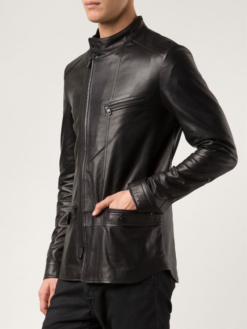 Lyst Sel Black Gold Leather Shirt Jacket In For Men Gallery
