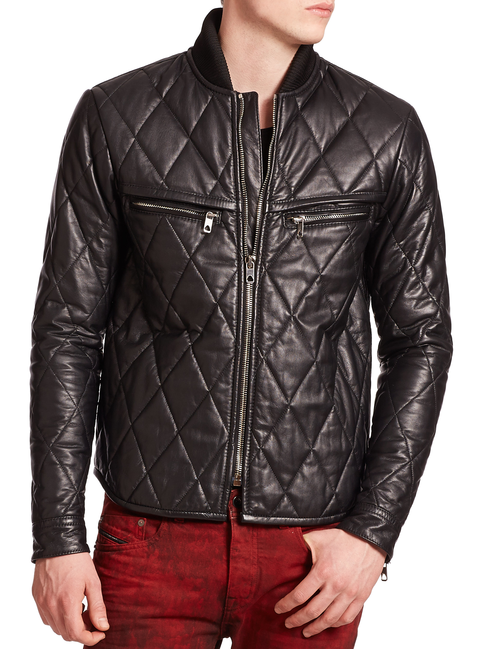 Diesel black gold Luvola Quilted Leather Jacket in Black for Men | Lyst
