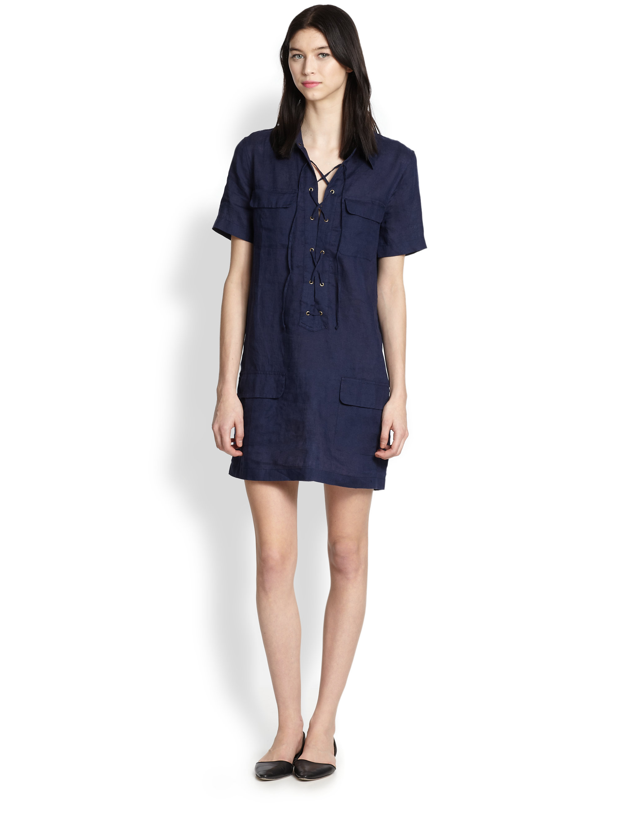 Lyst Equipment Knox Linen LaceUp Dress in Blue