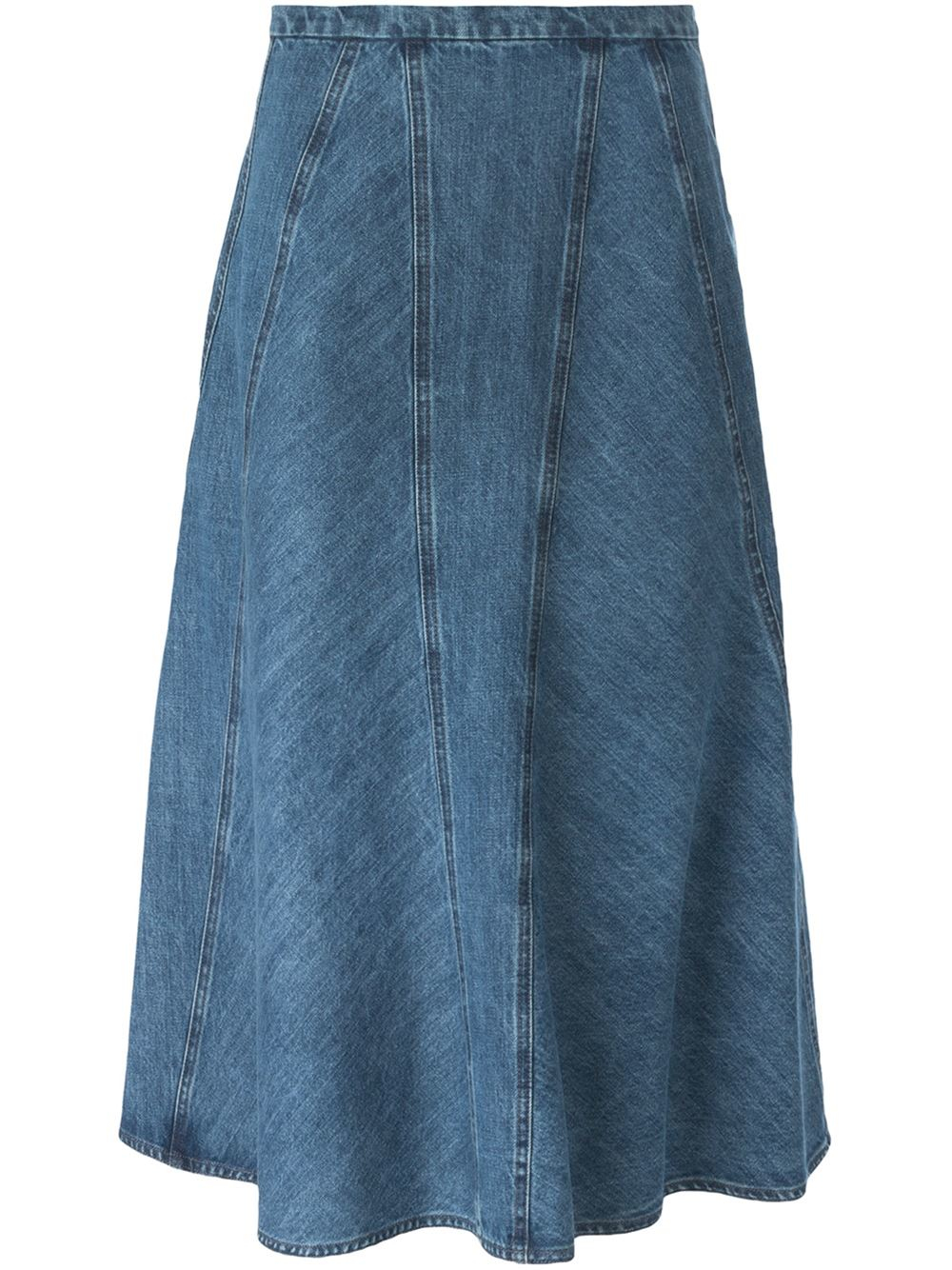 Michael kors Panelled Flared Denim Skirt in Blue | Lyst