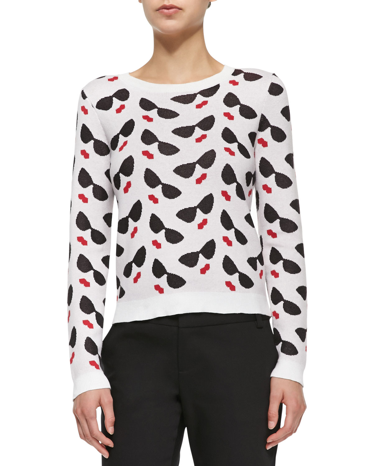 Alice + Olivia Smiley Stace Intarsia Cotton-Blend Sweater - Lyst