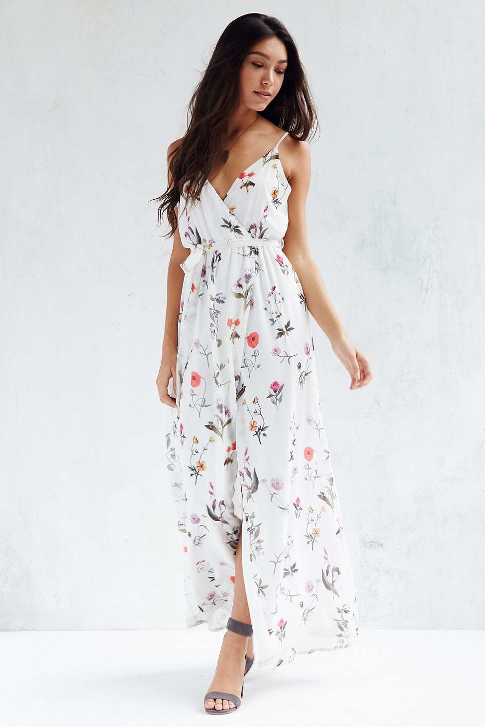 neutral floral maxi dress