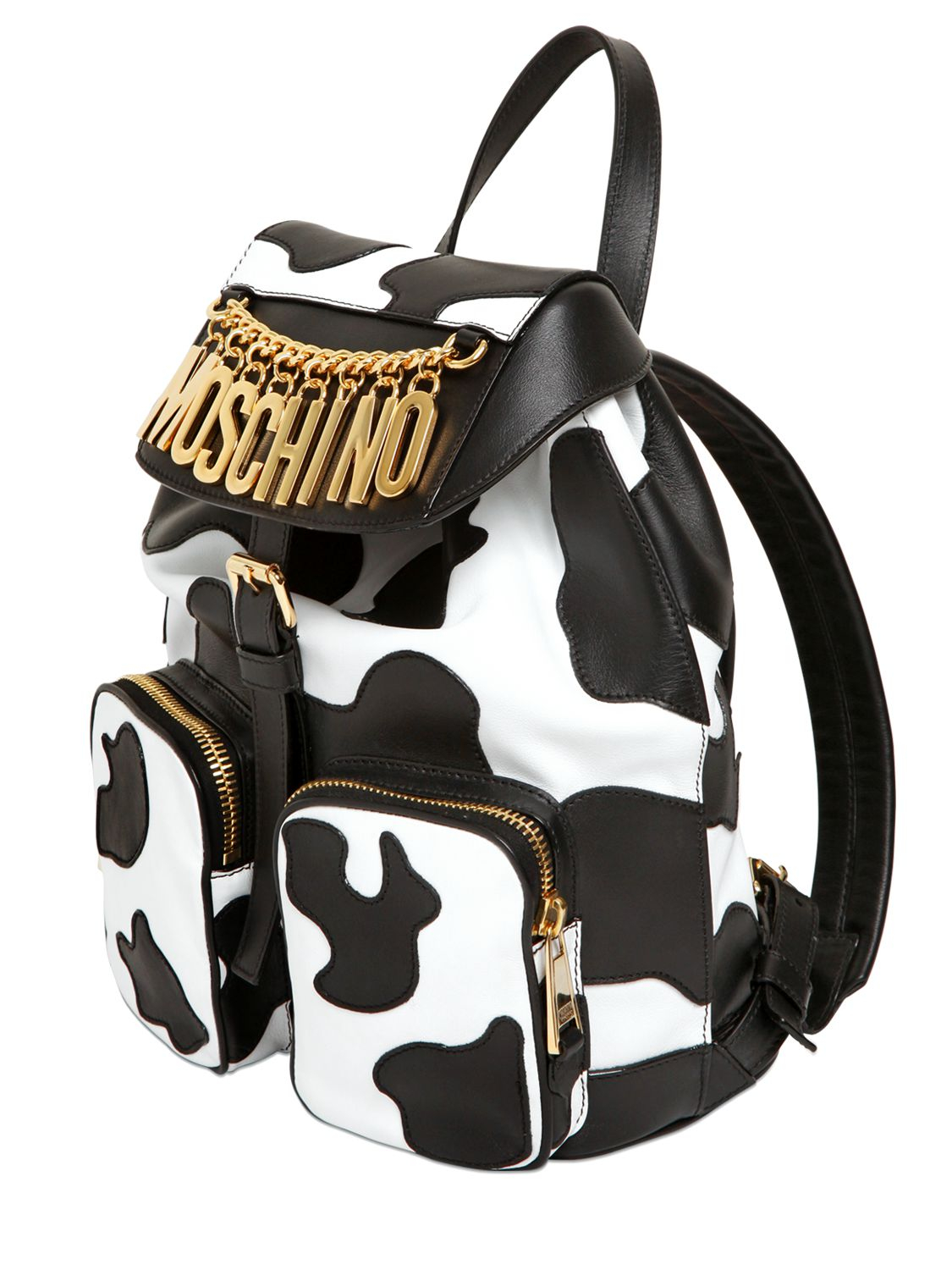 Moschino Cow Motif Nappa Leather Backpack in White - Lyst