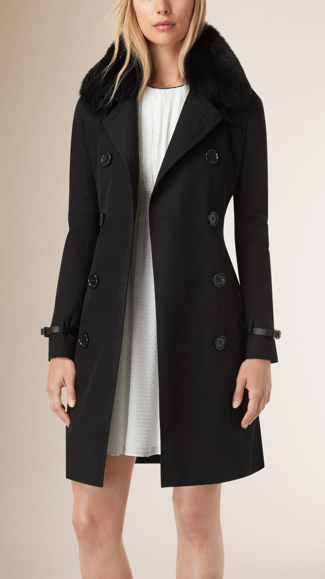 Burberry Fur-trimmed Down-filled Cotton Gabardine Trench Coat in Black ...