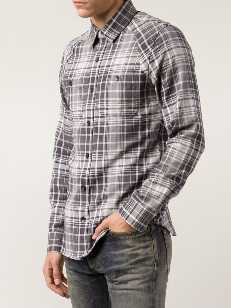 Denham Plaid Shirt in Gray for Men | Lyst