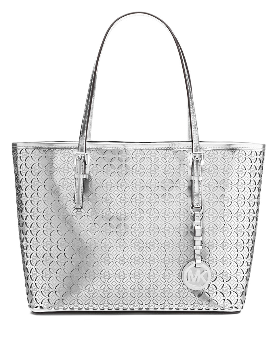 MICHAEL Michael Kors Perforated Leather Floral Small Travel Tote Bag in Metallic - Lyst