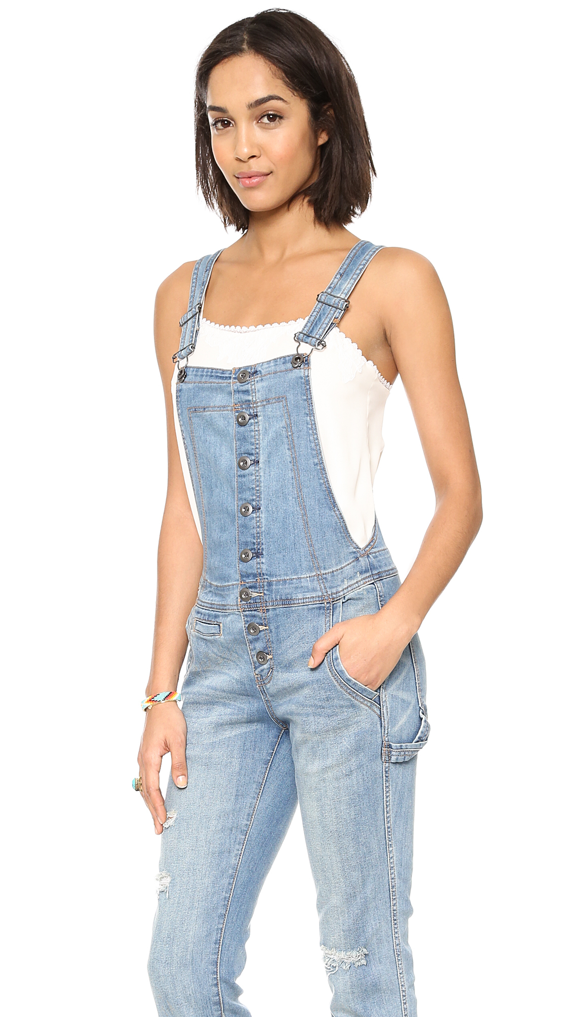 Lyst Free People Button Front Overalls True Wash in Blue