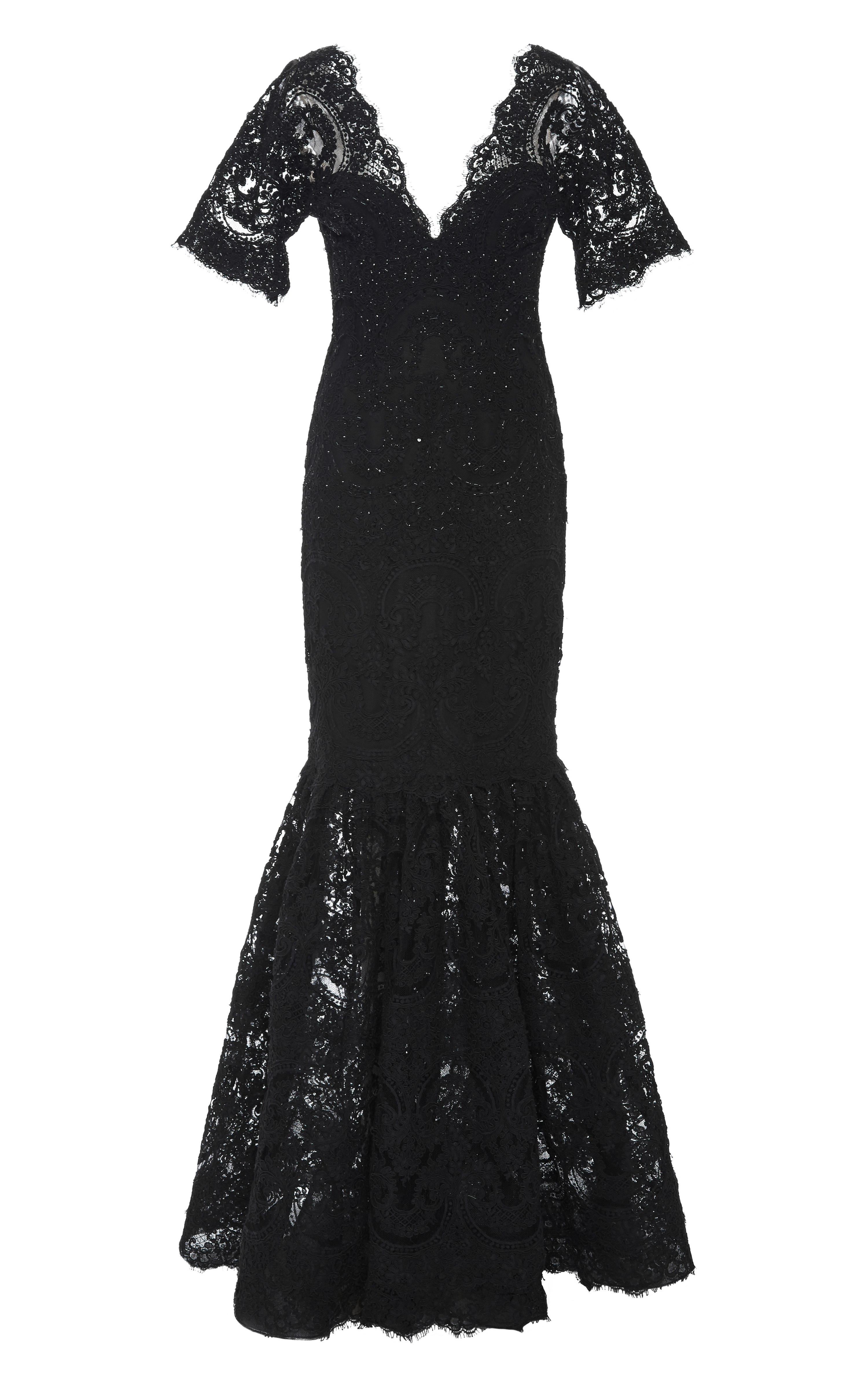 Marchesa Black Corded Lace Mermaid Gown in Black | Lyst