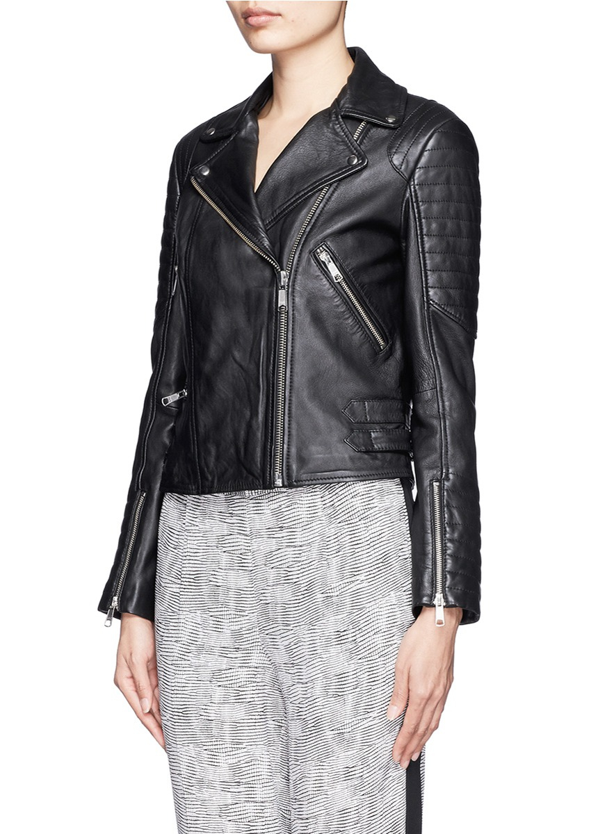 Lyst Whistles Ziggy Leather Biker Jacket in Black