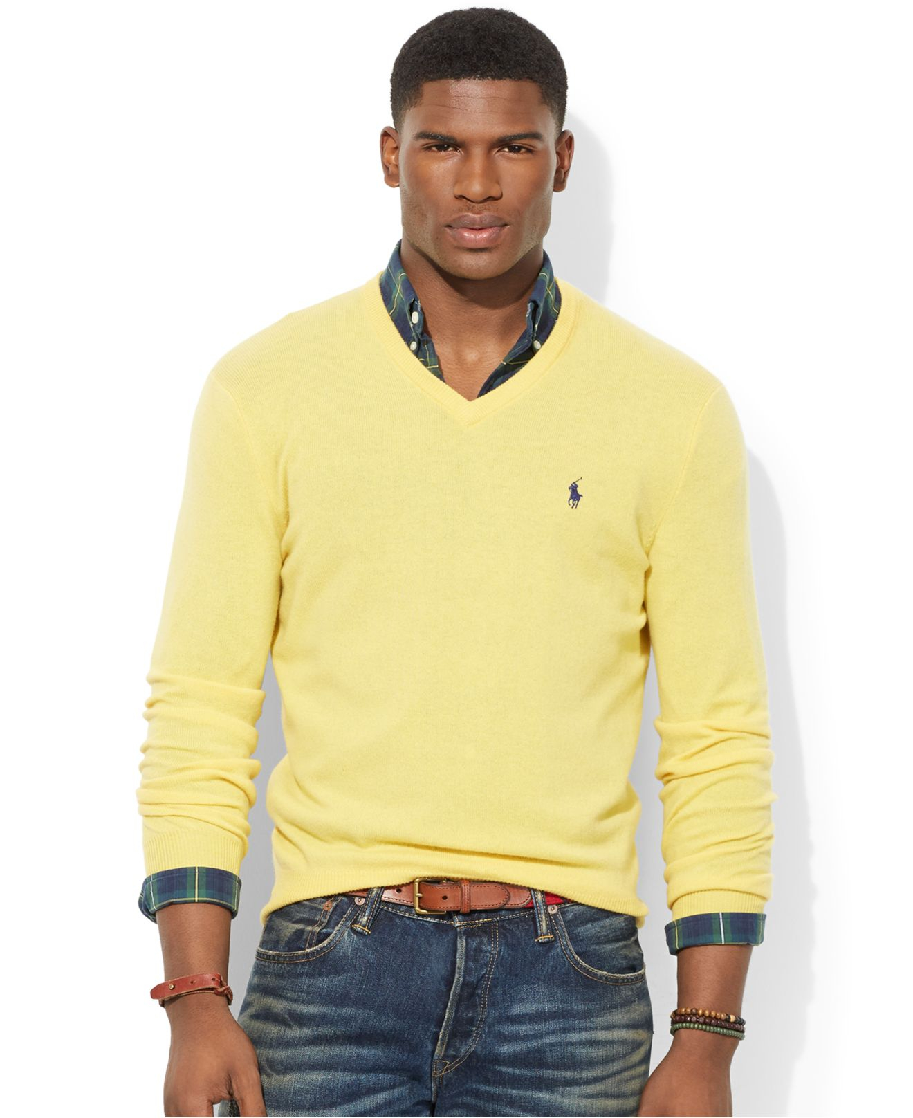Lyst - Polo Ralph Lauren Loryelle Merino Wool V-Neck Sweater in Yellow ...