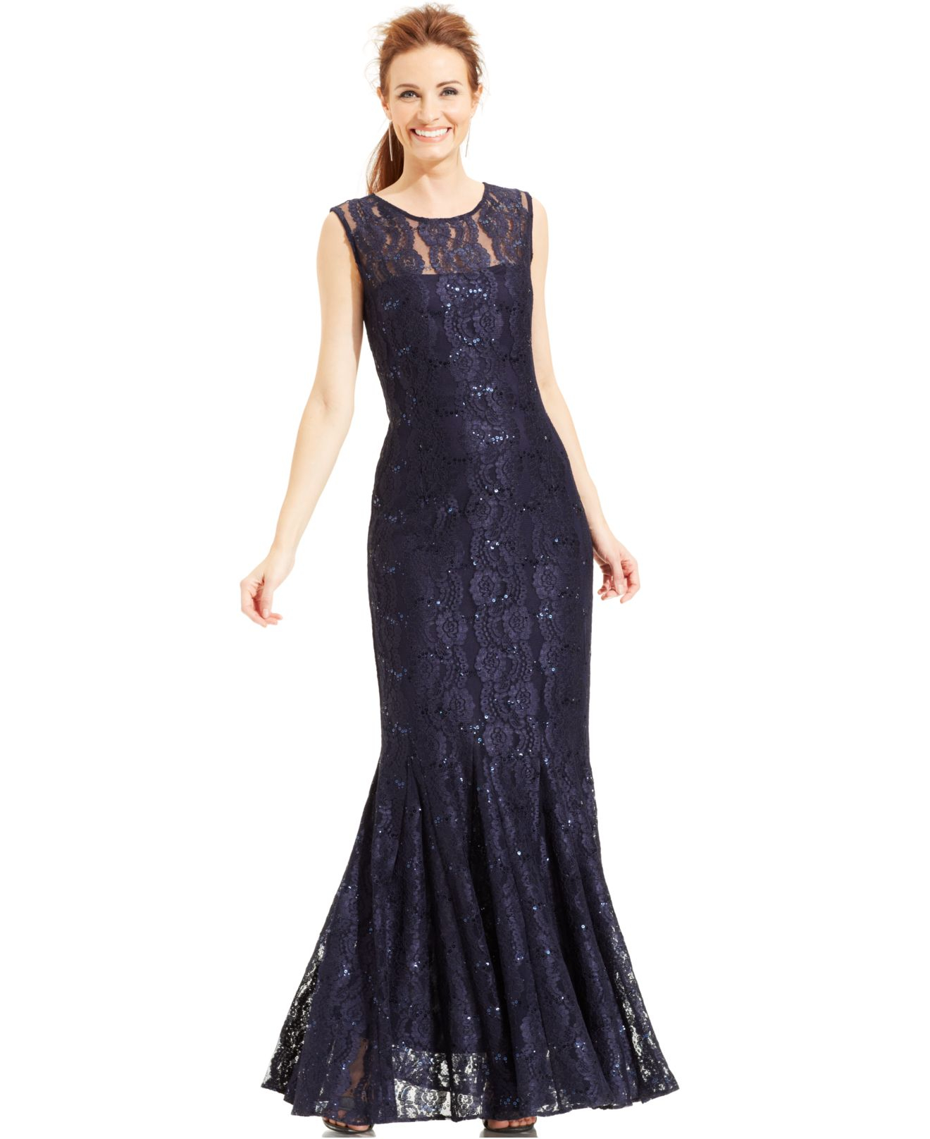 alex evenings sequined lace gown