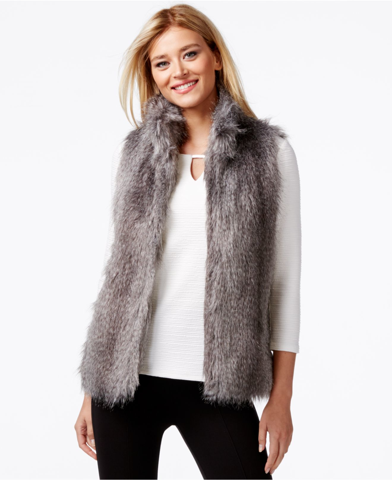 Calvin Klein Faux Fur Vest In Charcoal Gray Lyst