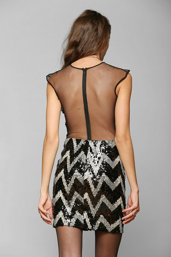 Lyst Urban Outfitters Chevron Sequin Dress in Black