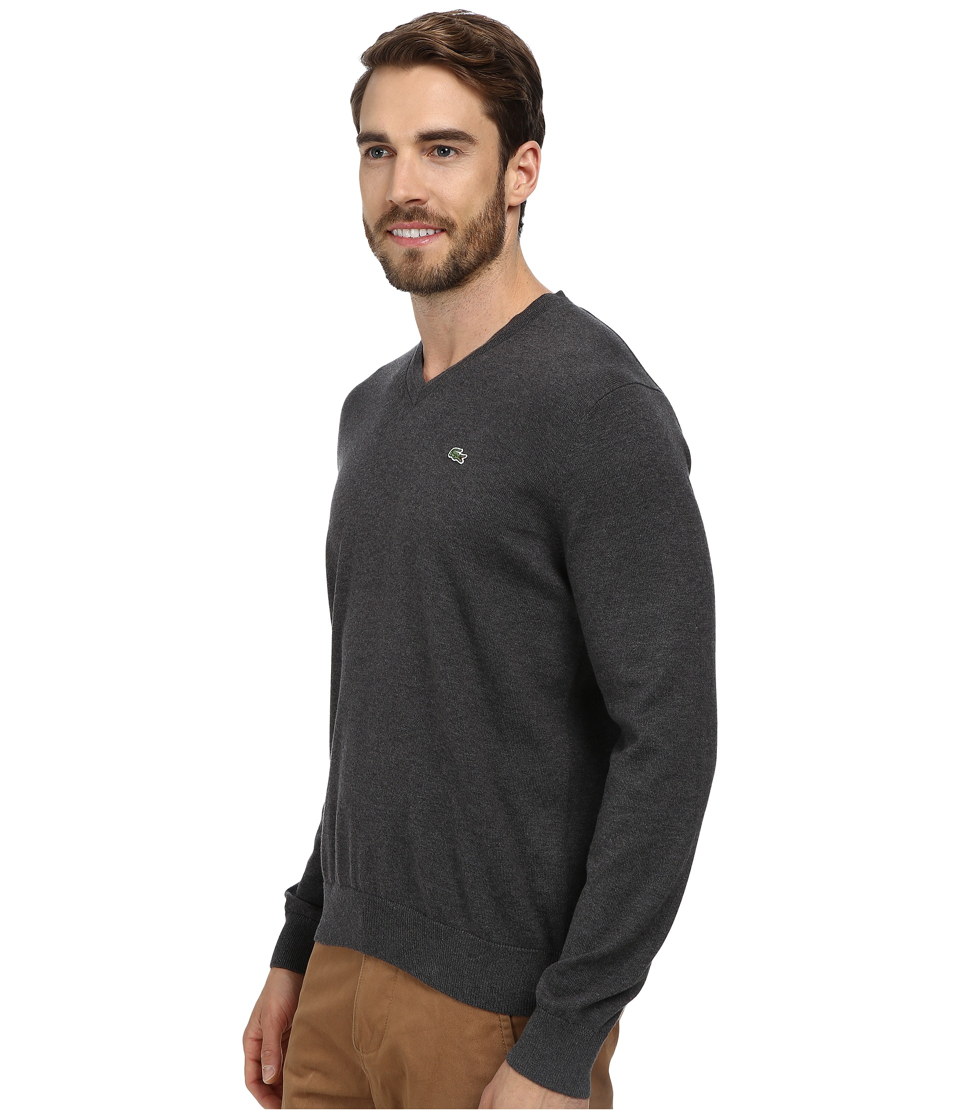 Lacoste Cotton V-Neck Sweater in Gray for Men (Granite Grey) | Lyst