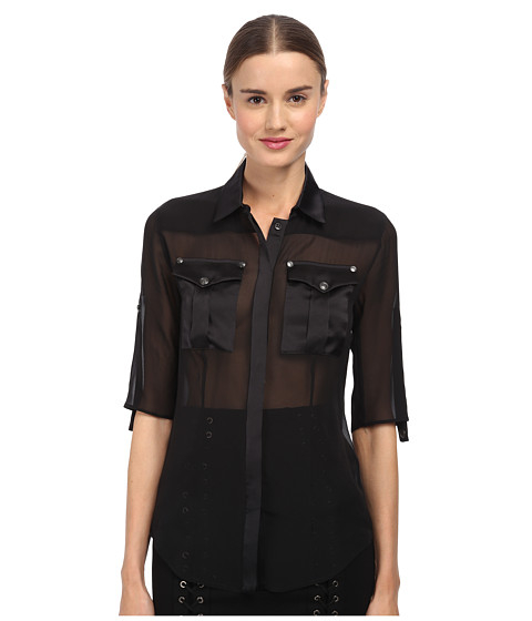 Balmain Sheer Button Up Blouse in Black | Lyst