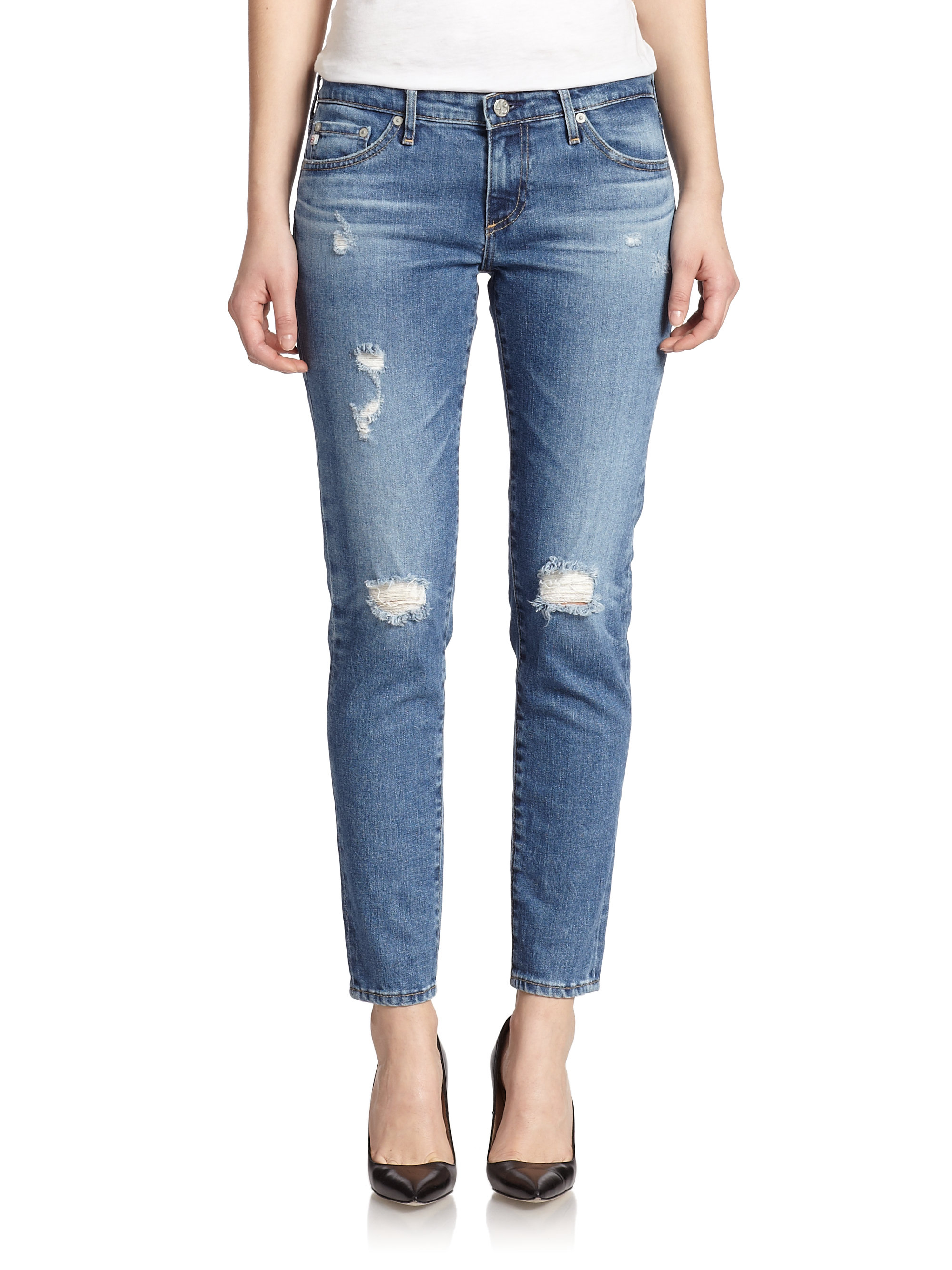 Ag jeans Stilt Distressed Cigarette Jeans in Blue (17 YEARS RIOT) | Lyst