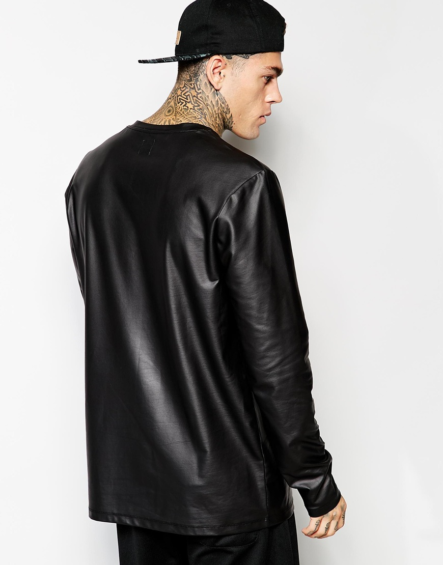 Lyst - Asos Skater Long Sleeve T-Shirt In Coated Leather Look Fabric in ...