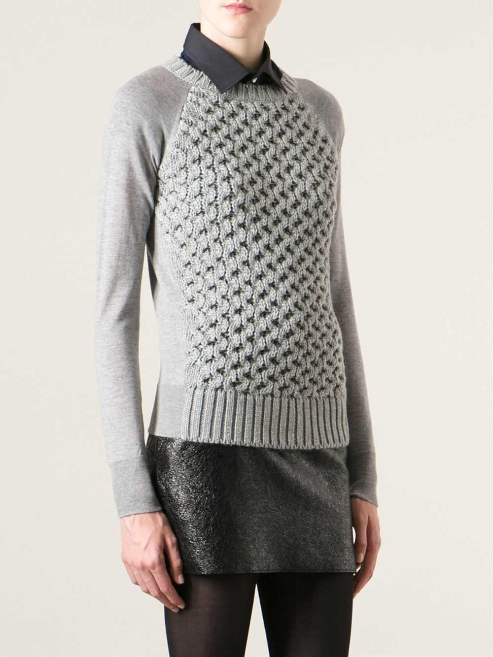 Lyst - Moncler Cable Knit Sweater in Gray