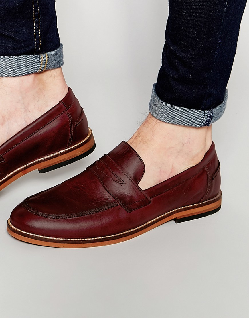 Asos Loafers In Burgundy Leather With Natural Sole in Red for Men | Lyst