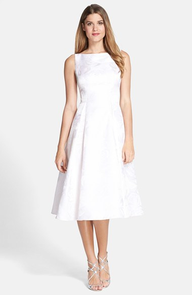 Adrianna Papell Jacquard Midi Dress in White (IVORY) | Lyst