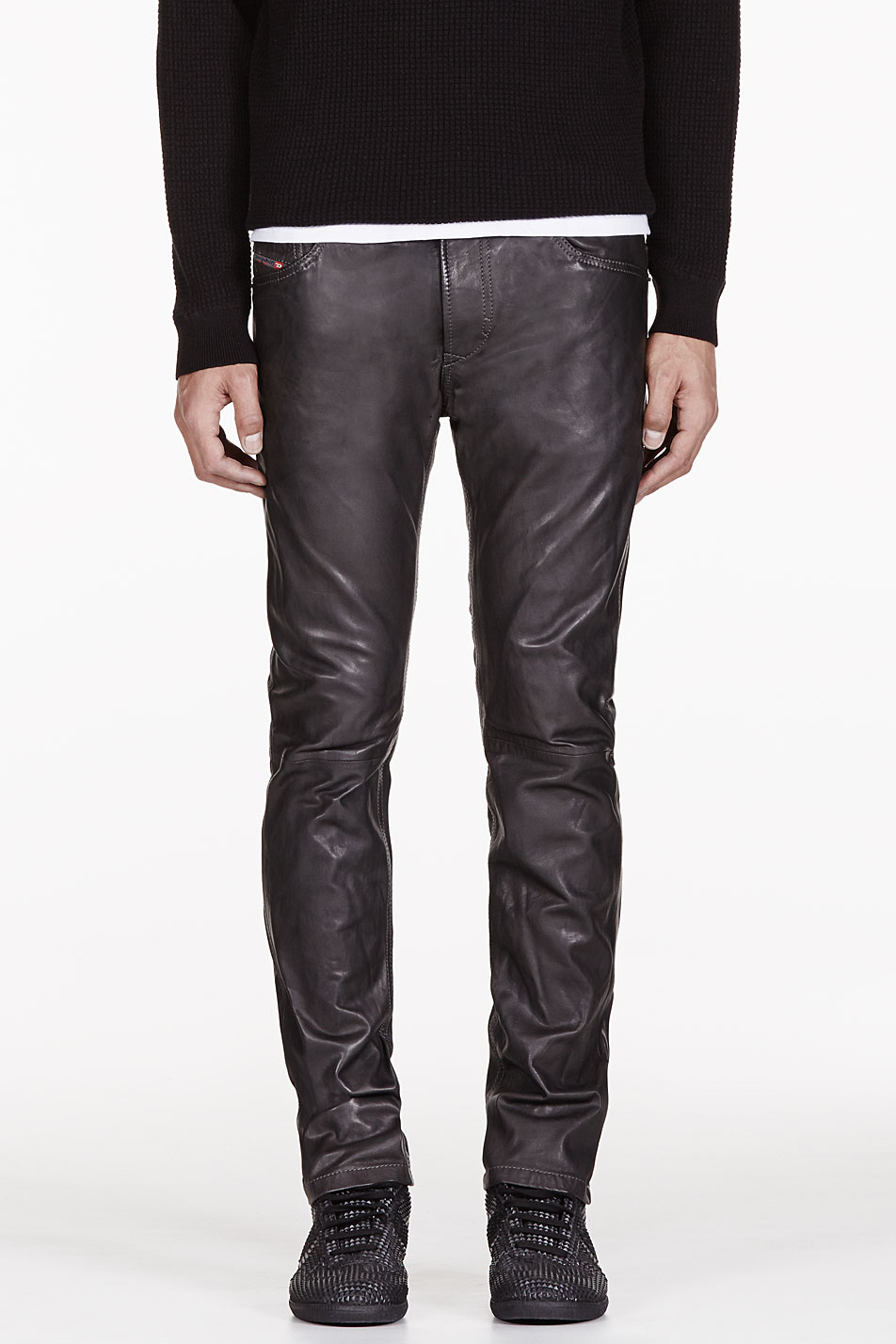 Lyst - DIESEL Black Wrinkle Leather L Thavar Trouser in Black for Men