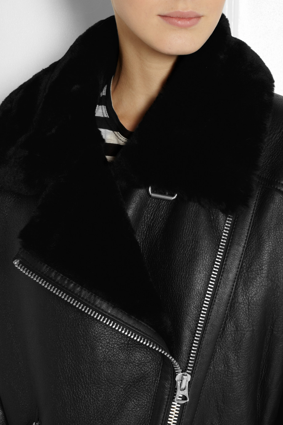 Acne Studios Velocite Oversized Shearling Biker Jacket In Black Lyst Gallery