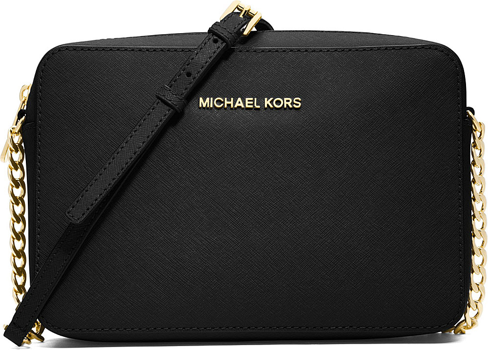 Michael michael kors Jet Set Saffiano Leather Cross-body Bag, Women&#39;s, Black in Black | Lyst