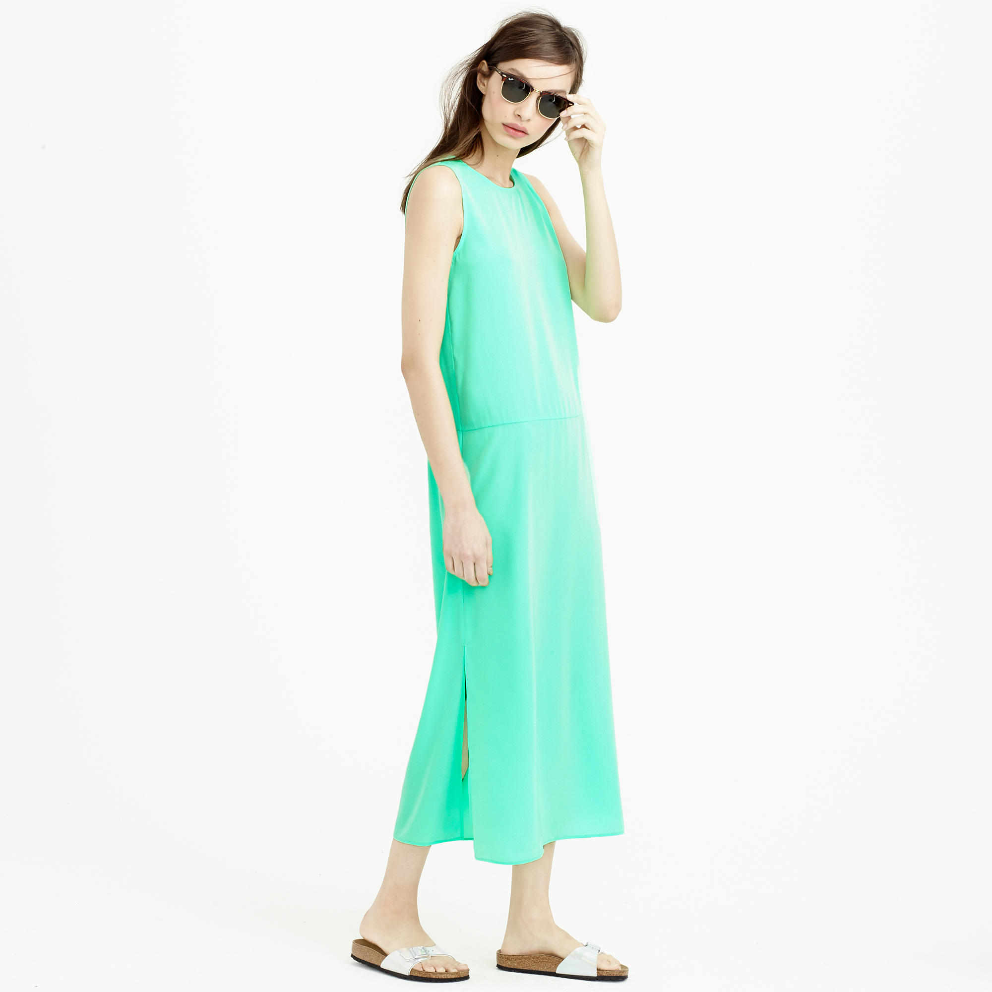 j crew side slit maxi tank dress in green lyst j crew side slit maxi tank dress in green lyst