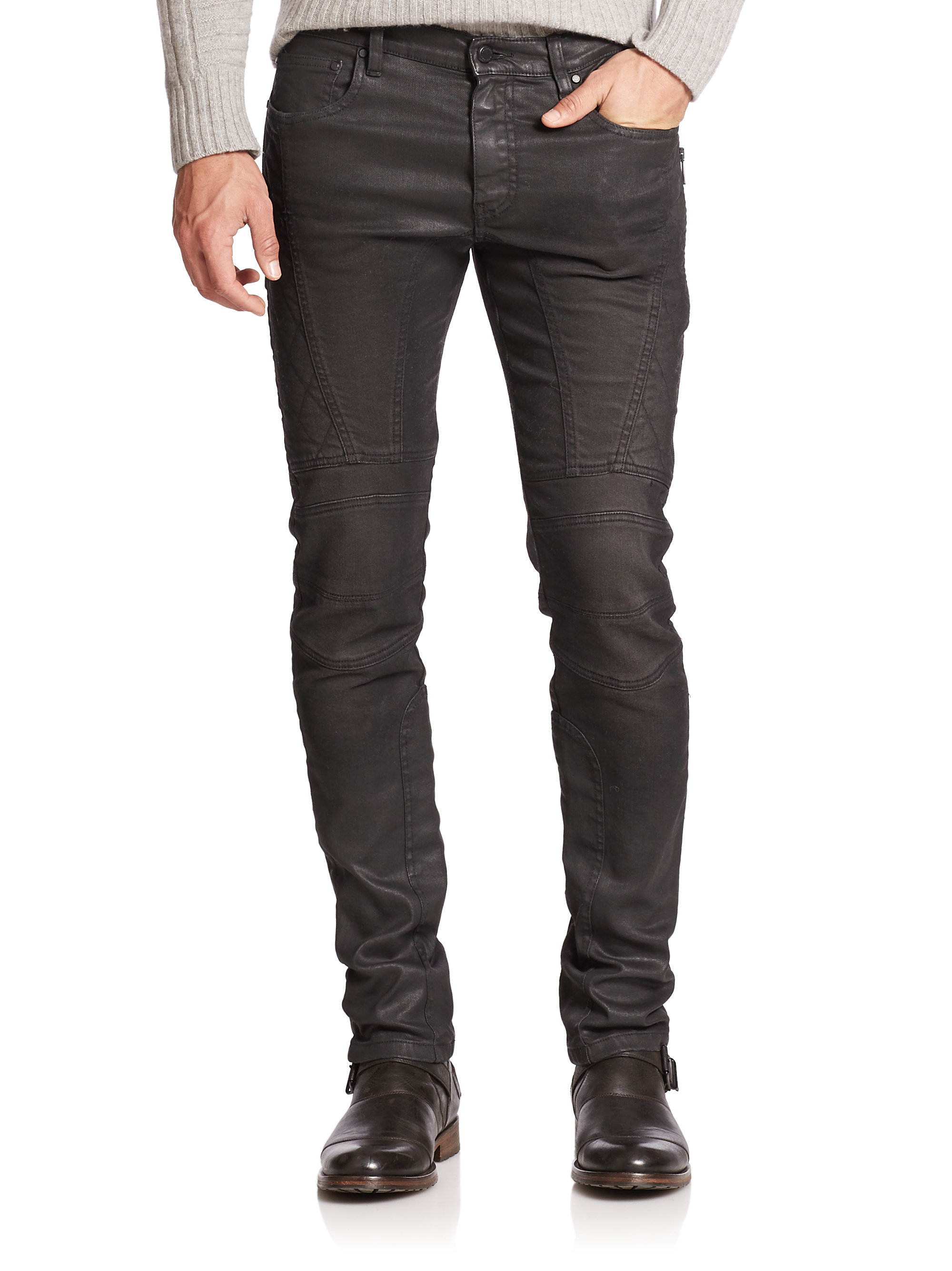 Lyst - Belstaff Eversely Slim-fit Moto Jeans in Black for Men