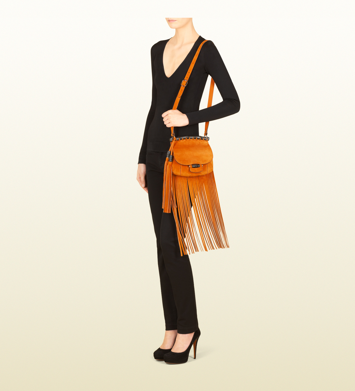 Lyst - Gucci Nouveau Fringe Suede Shoulder Bag in Orange