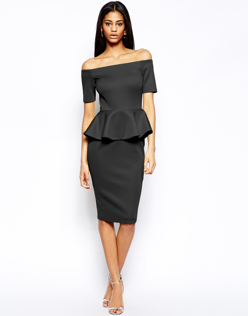 black peplum midi dress