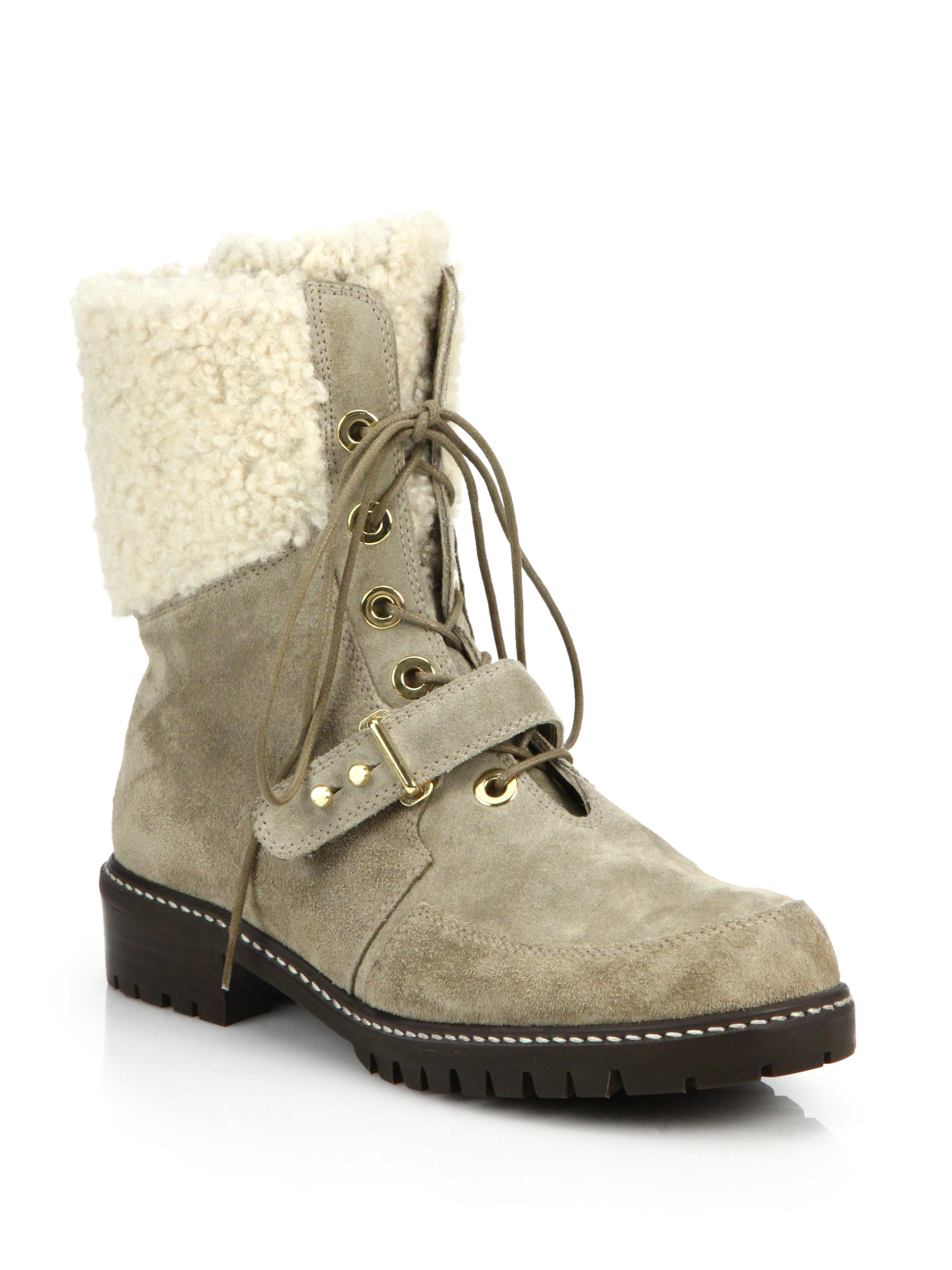 Lyst - Stuart Weitzman Viking Suede & Faux Fur Lace-up Boots in Gray