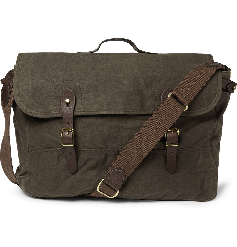 J.Crew Abingdon Waxed Cotton-Canvas And Leather Messenger Bag in Green for Men - Lyst