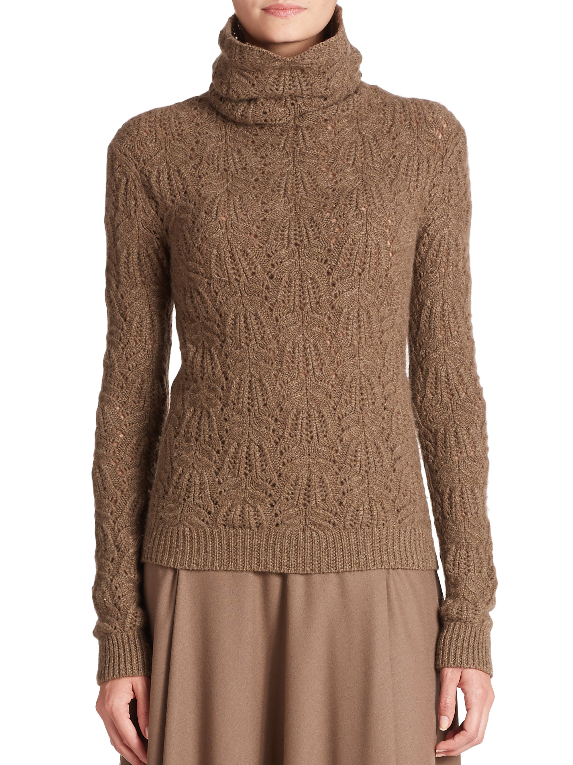 Ralph lauren Cashmere Crochet Turtleneck Sweater in Brown Lyst