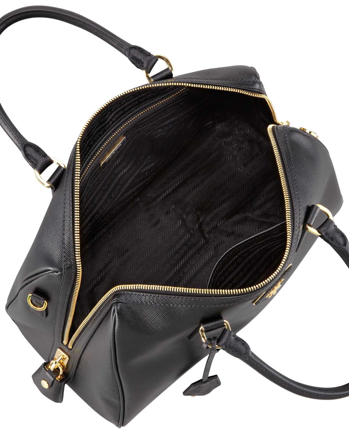 Prada Saffiano Shoulder Strap Bowler Bag Black in Black | Lyst  