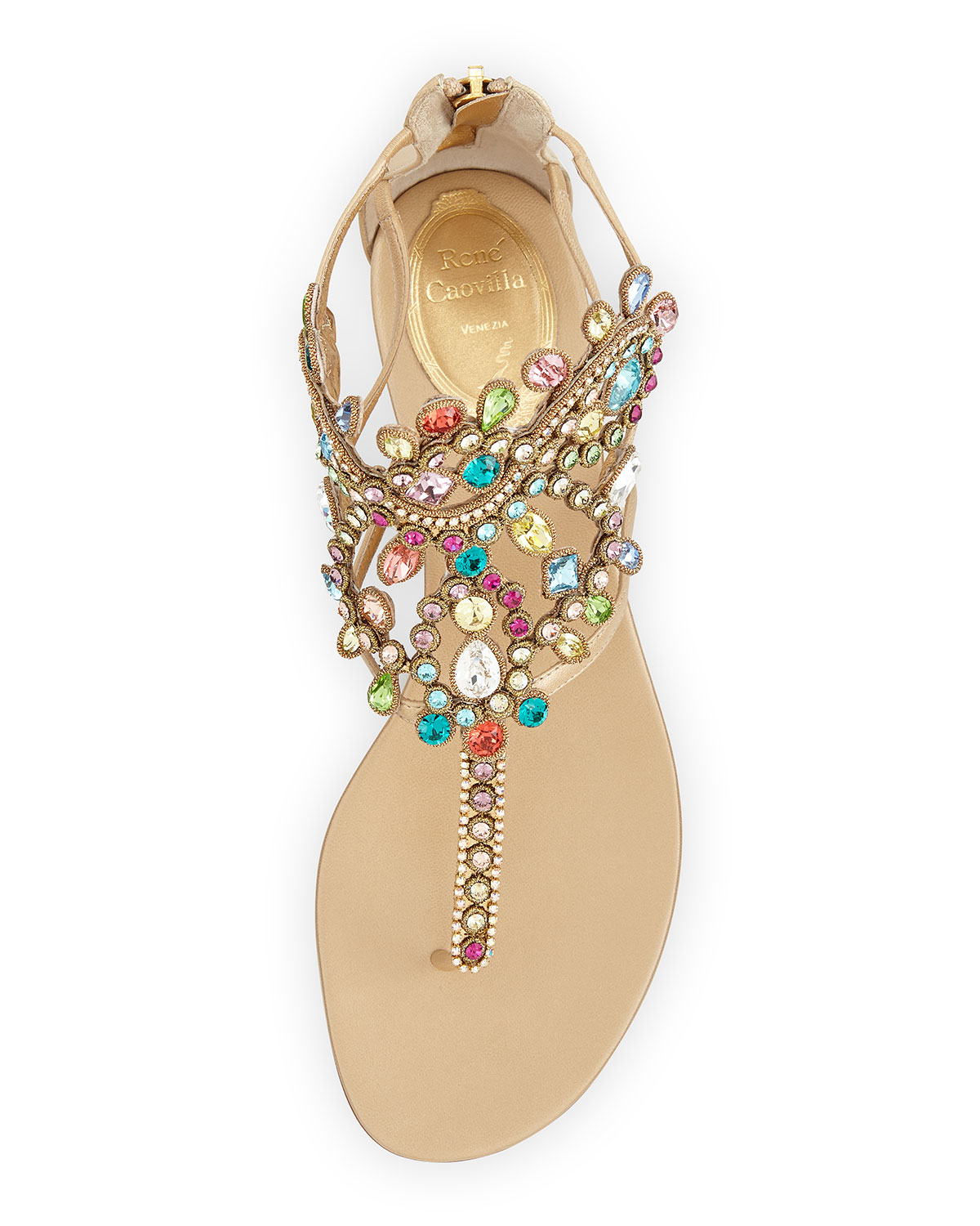 Rene caovilla Crystal-Embellished Leather Sandals in Metallic | Lyst