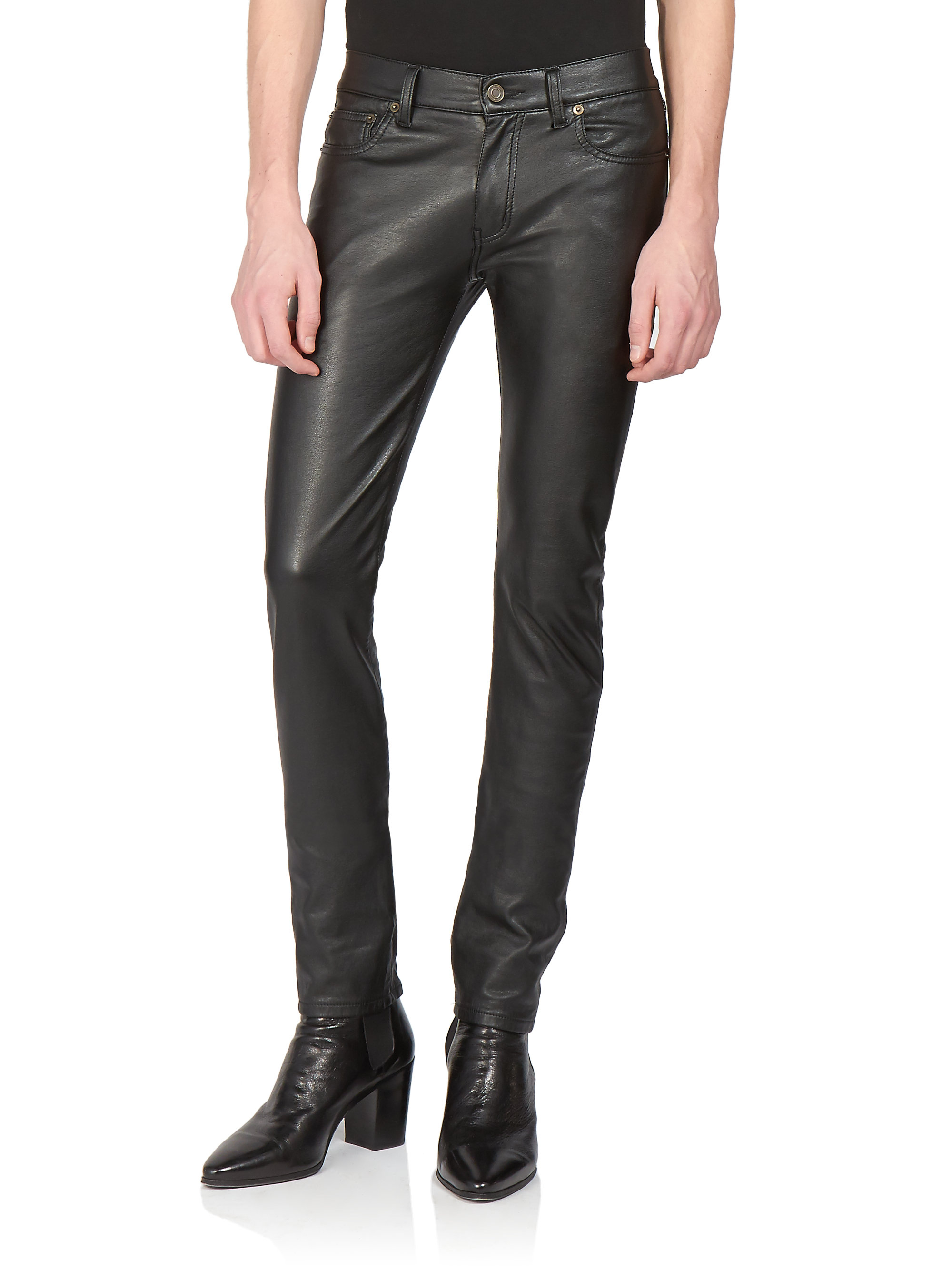 Lyst - Saint laurent Faux Leather Jeans in Black for Men