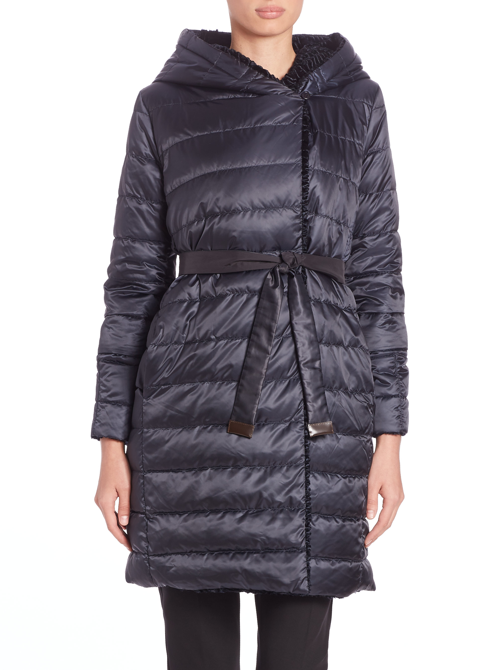 Lyst - Max Mara Cube Collection Faux Fur-trim Quilted Jacket in Blue