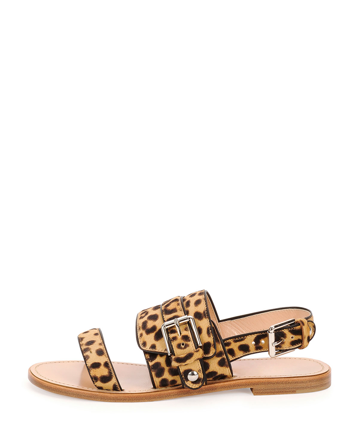 Lyst - Gianvito Rossi Double-Band Leopard-Print Flat Sandal in Black