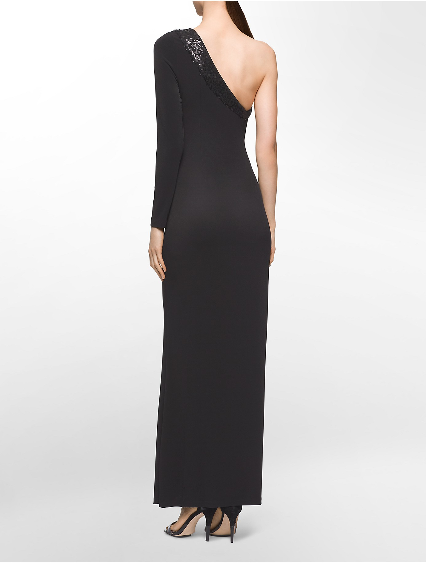 calvin klein black one shoulder dress