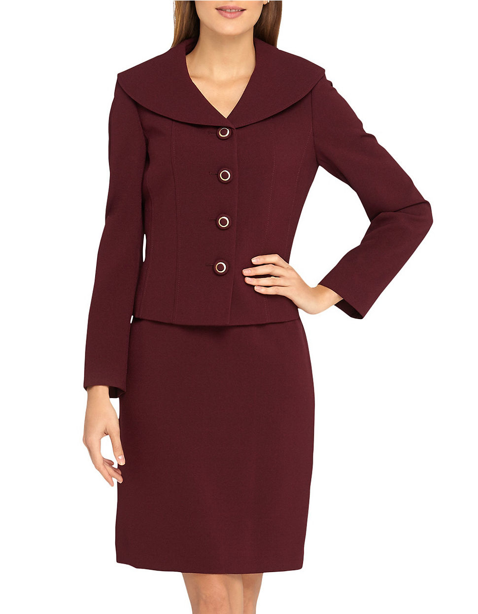 Lyst - Tahari Plus Shawl Collar Jacket And Skirt Suit in Purple