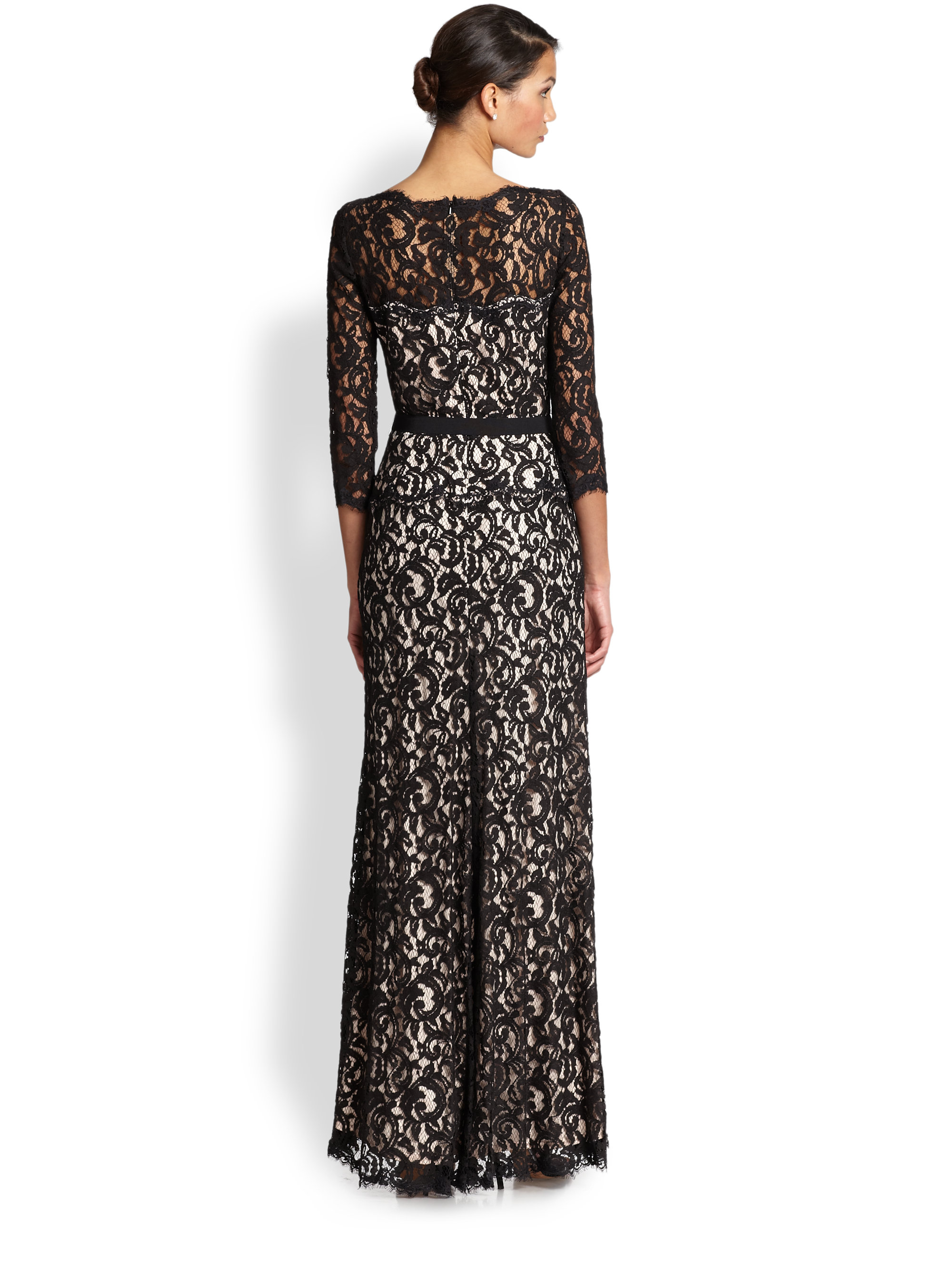 tadashi shoji black lace gown