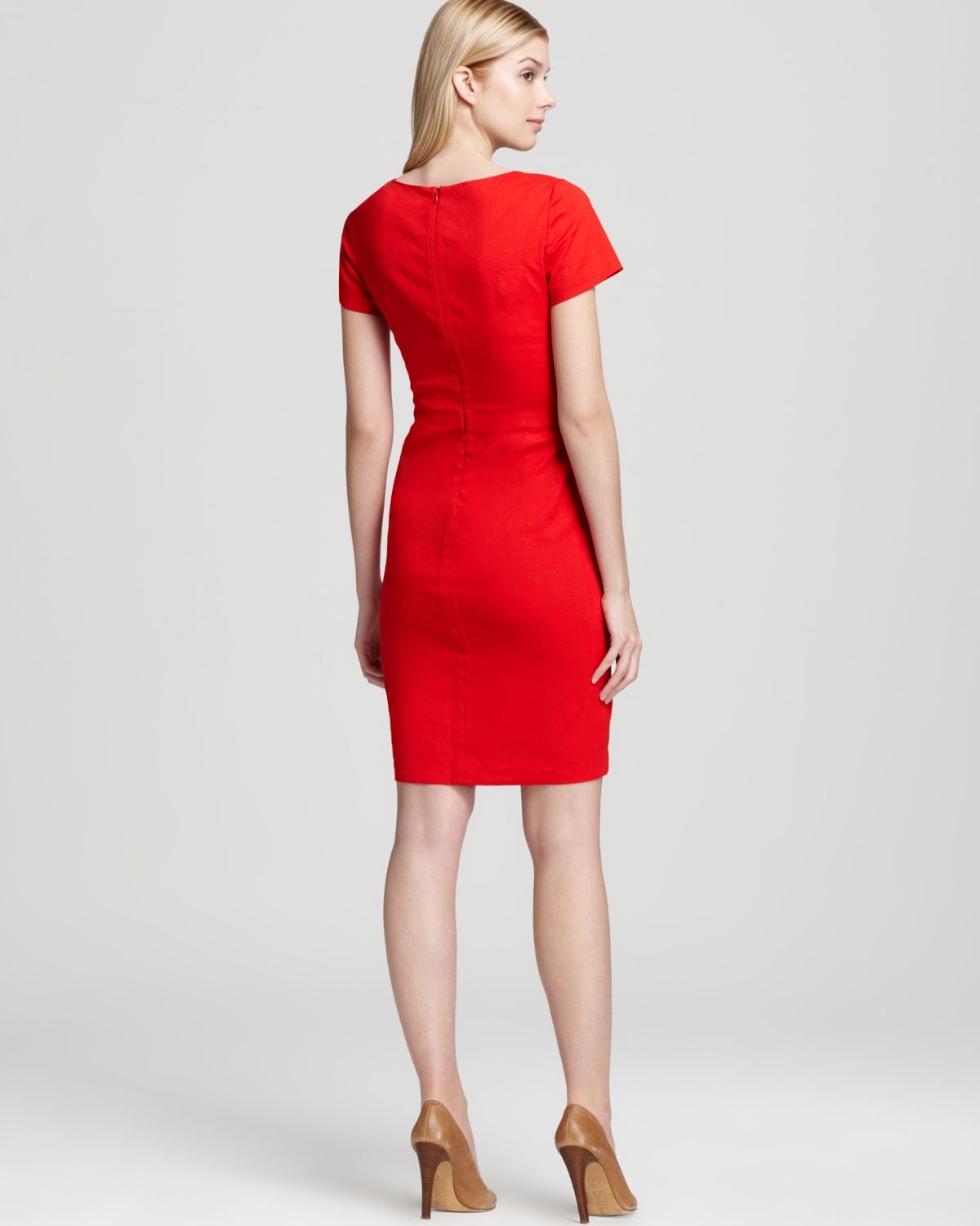 Lyst - Dkny Short Sleeve V Neck Sheath Dress in Red