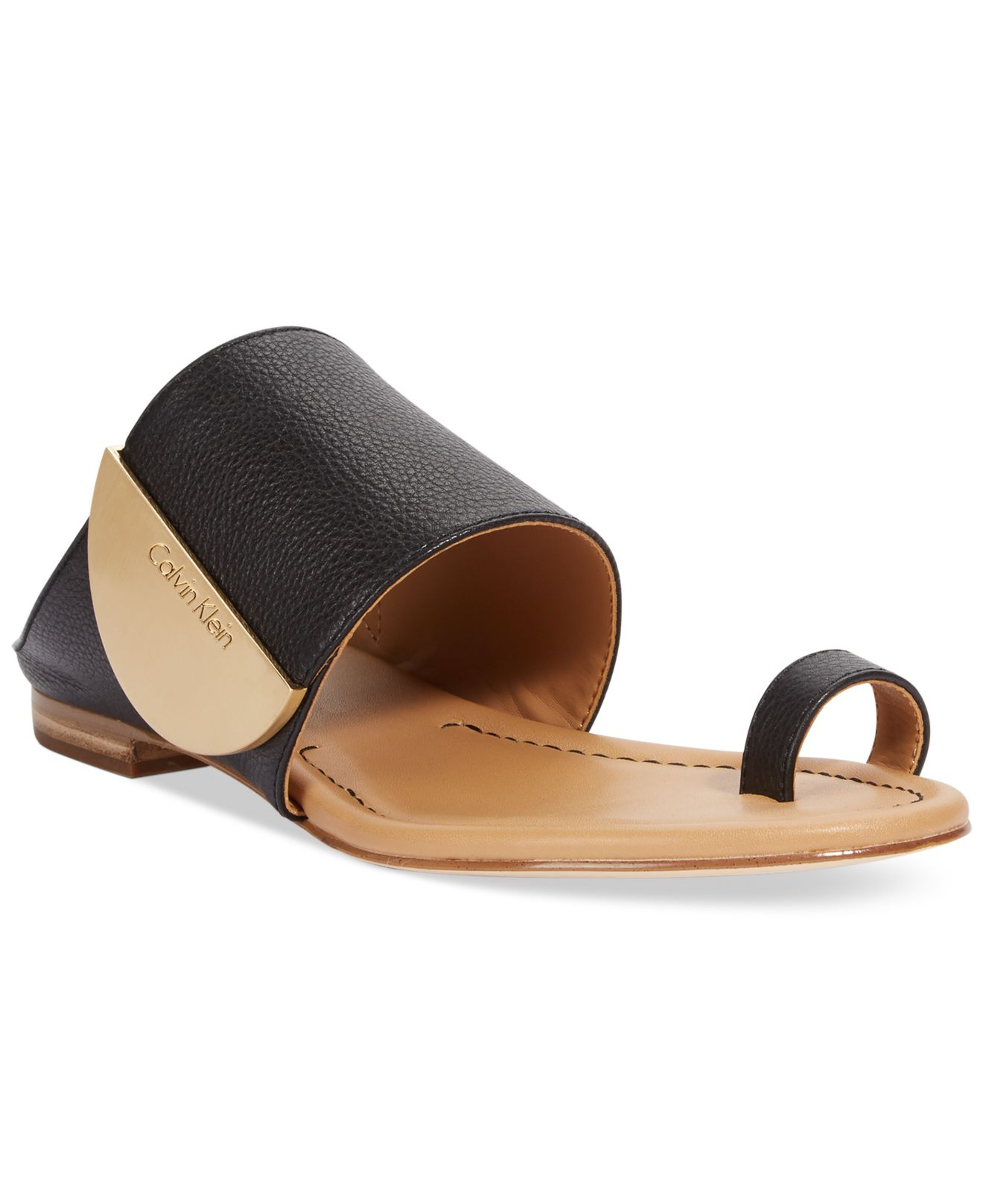 black toe ring flat sandals