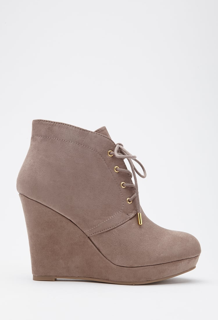 Lyst - Forever 21 Lace-up Wedge Booties in Brown