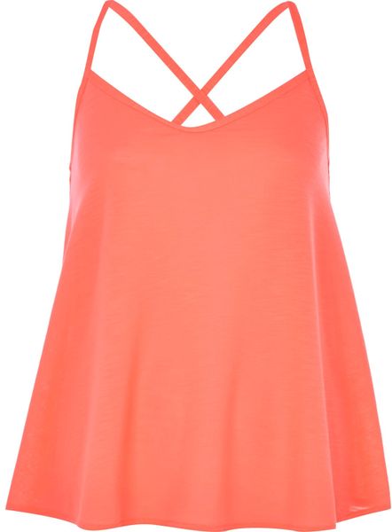 River Island Bright Coral Cross Back Cami Top in Orange | Lyst